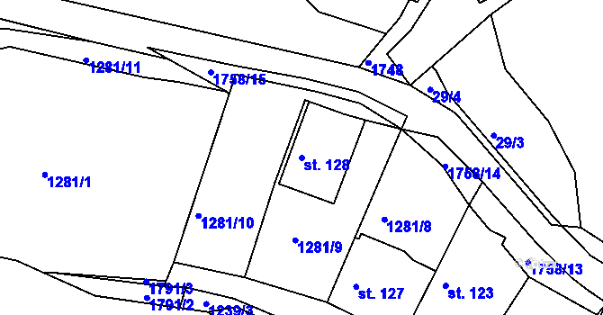 Parcela st. 128 v KÚ Deštnice, Katastrální mapa