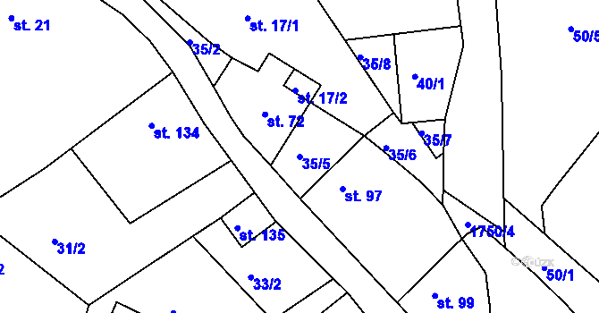 Parcela st. 35/5 v KÚ Deštnice, Katastrální mapa