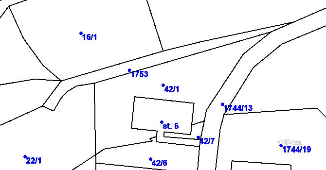 Parcela st. 42/1 v KÚ Deštnice, Katastrální mapa