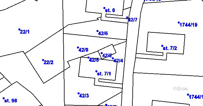 Parcela st. 42/2 v KÚ Deštnice, Katastrální mapa