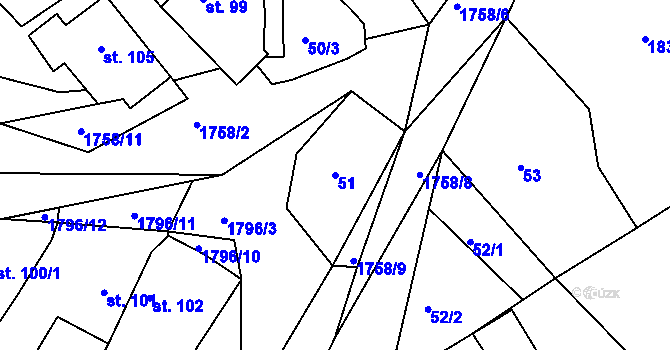 Parcela st. 51 v KÚ Deštnice, Katastrální mapa