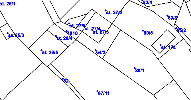 Parcela st. 64/2 v KÚ Deštnice, Katastrální mapa