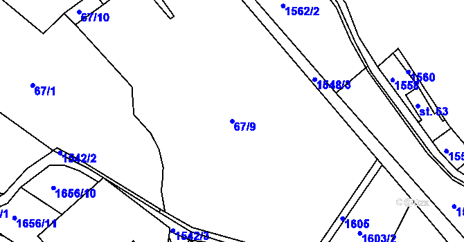 Parcela st. 67/9 v KÚ Deštnice, Katastrální mapa