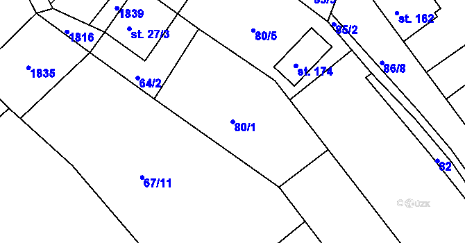 Parcela st. 80/1 v KÚ Deštnice, Katastrální mapa