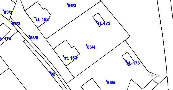 Parcela st. 86/4 v KÚ Deštnice, Katastrální mapa
