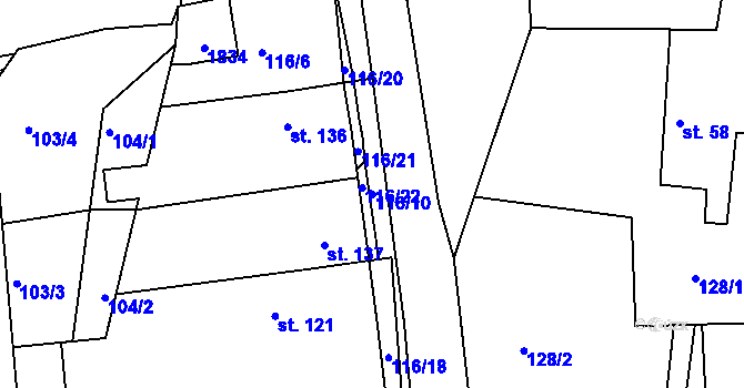 Parcela st. 116/10 v KÚ Deštnice, Katastrální mapa