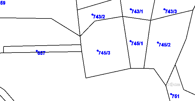 Parcela st. 745/3 v KÚ Deštnice, Katastrální mapa