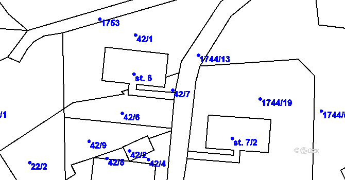 Parcela st. 42/7 v KÚ Deštnice, Katastrální mapa