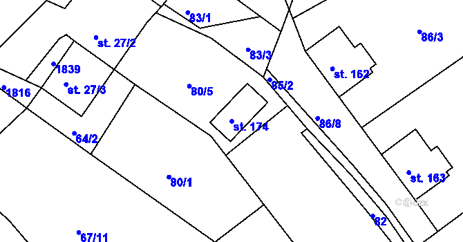 Parcela st. 174 v KÚ Deštnice, Katastrální mapa