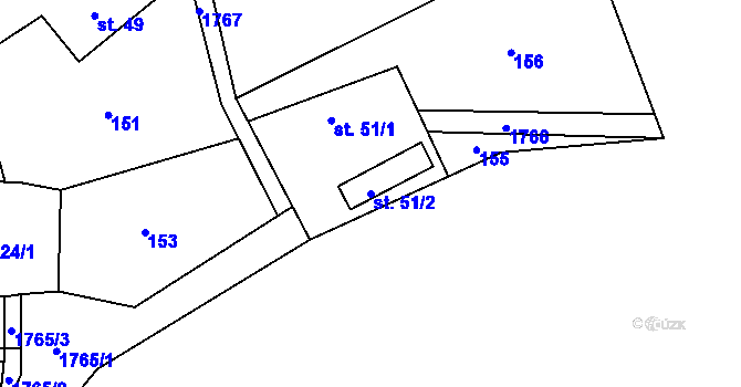 Parcela st. 51/2 v KÚ Deštnice, Katastrální mapa