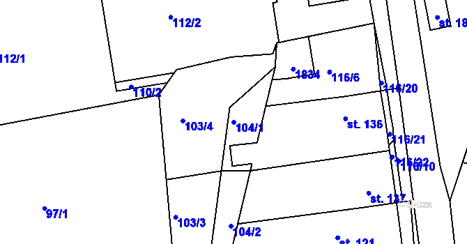 Parcela st. 104/1 v KÚ Deštnice, Katastrální mapa