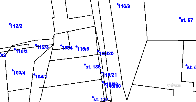 Parcela st. 116/20 v KÚ Deštnice, Katastrální mapa