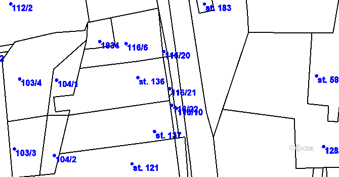 Parcela st. 116/21 v KÚ Deštnice, Katastrální mapa