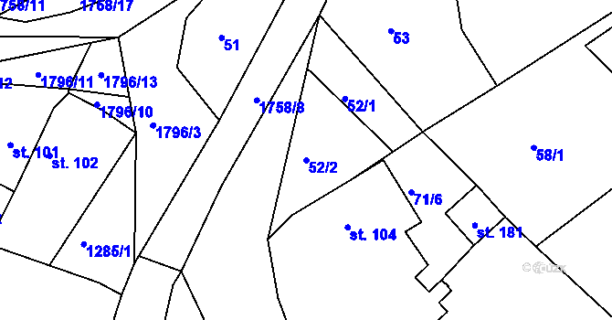 Parcela st. 52/2 v KÚ Deštnice, Katastrální mapa