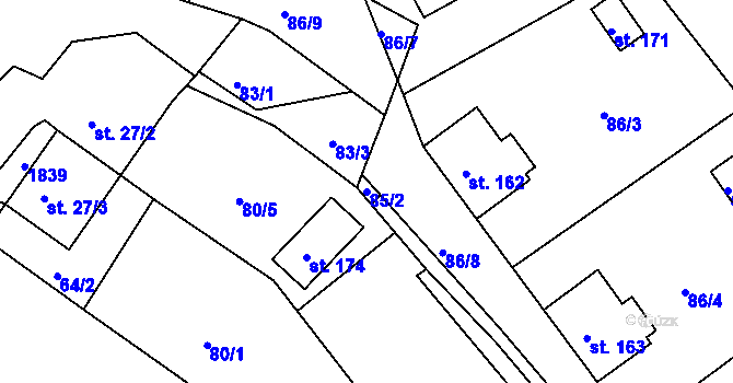 Parcela st. 85/2 v KÚ Deštnice, Katastrální mapa