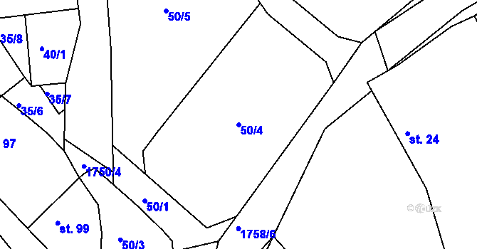 Parcela st. 50/4 v KÚ Deštnice, Katastrální mapa