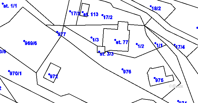 Parcela st. 3/3 v KÚ Sádek u Deštnice, Katastrální mapa