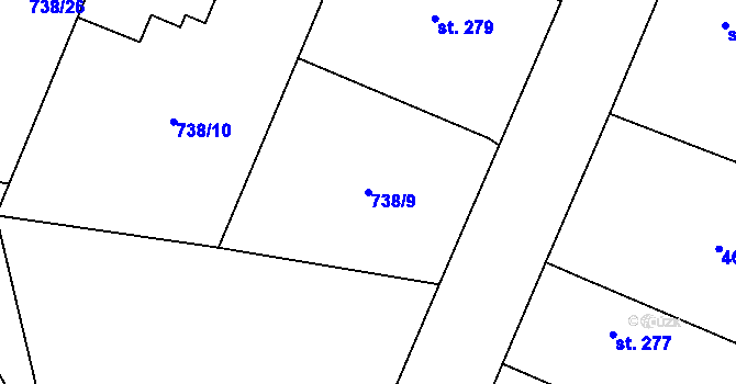 Parcela st. 738/9 v KÚ Brodek, Katastrální mapa