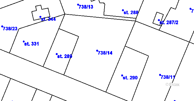 Parcela st. 738/14 v KÚ Brodek, Katastrální mapa