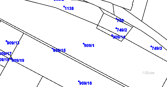 Parcela st. 909/1 v KÚ Brodek, Katastrální mapa