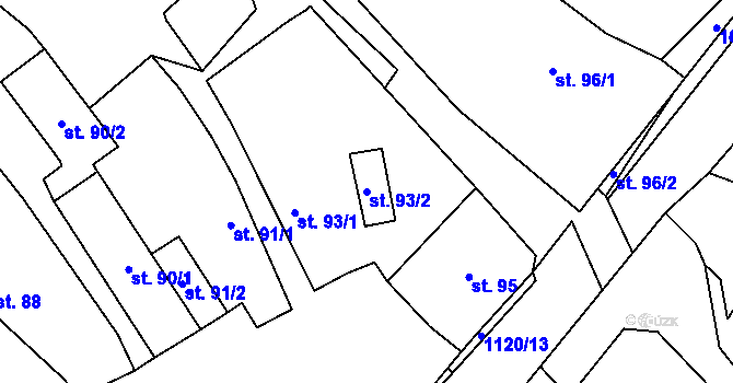 Parcela st. 93/2 v KÚ Dětenice, Katastrální mapa