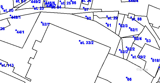 Parcela st. 33/2 v KÚ Osenice, Katastrální mapa