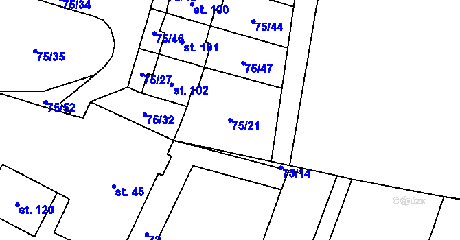 Parcela st. 75/21 v KÚ Osenice, Katastrální mapa