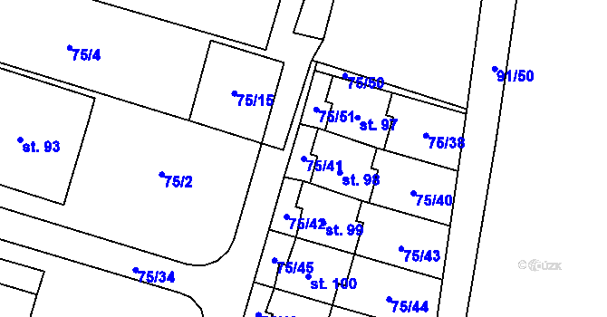 Parcela st. 75/41 v KÚ Osenice, Katastrální mapa