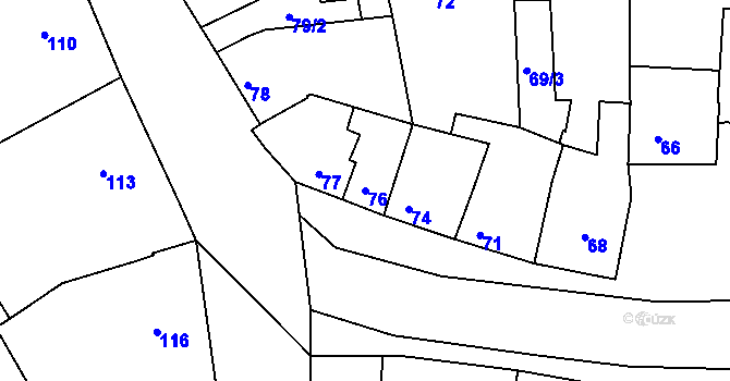 Parcela st. 76 v KÚ Dětkovice u Prostějova, Katastrální mapa