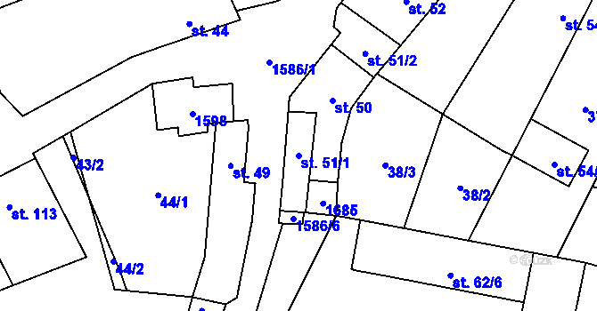 Parcela st. 51/1 v KÚ Dětkovice, Katastrální mapa