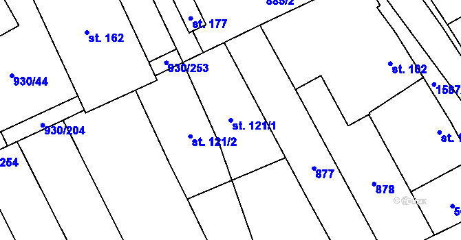Parcela st. 121/1 v KÚ Dětkovice, Katastrální mapa
