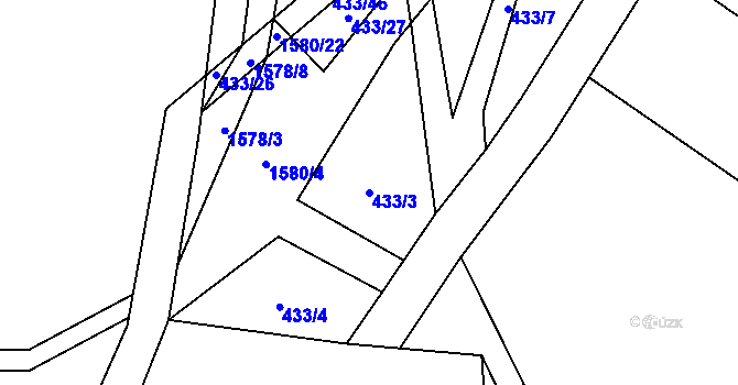 Parcela st. 433/3 v KÚ Dětkovice, Katastrální mapa