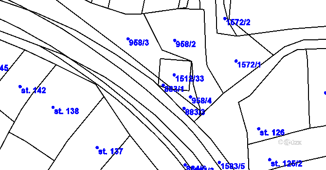 Parcela st. 883/1 v KÚ Dětkovice, Katastrální mapa