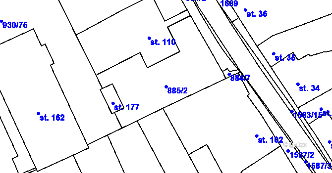 Parcela st. 885/2 v KÚ Dětkovice, Katastrální mapa