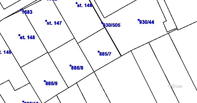Parcela st. 885/7 v KÚ Dětkovice, Katastrální mapa