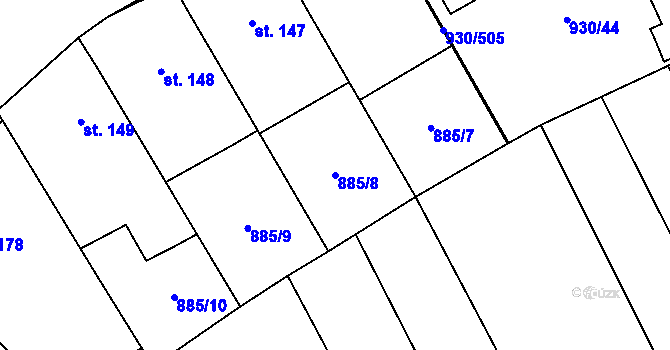Parcela st. 885/8 v KÚ Dětkovice, Katastrální mapa