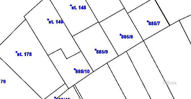 Parcela st. 885/9 v KÚ Dětkovice, Katastrální mapa