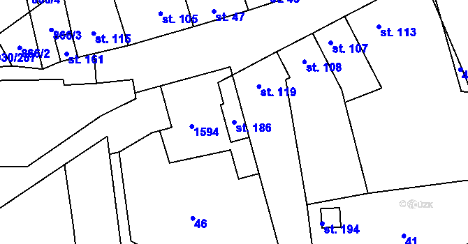 Parcela st. 186 v KÚ Dětkovice, Katastrální mapa
