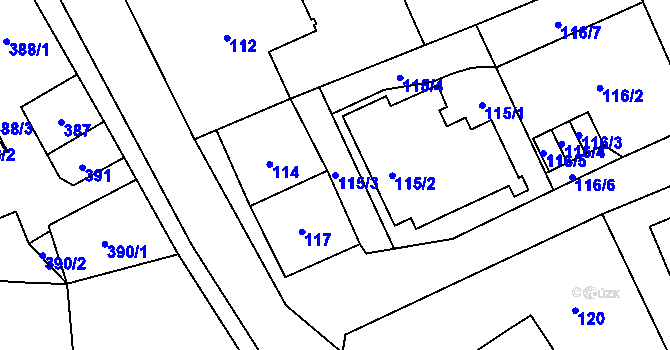 Parcela st. 115/3 v KÚ Dětmarovice, Katastrální mapa