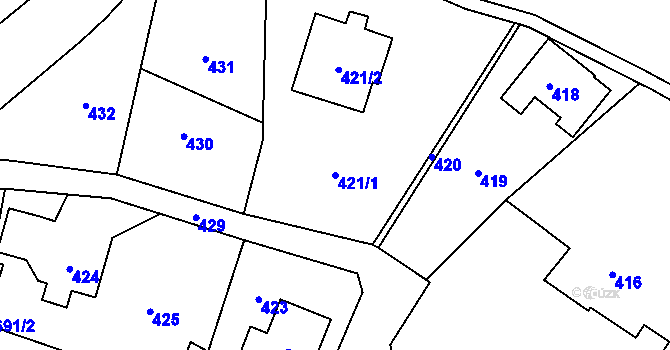 Parcela st. 421/1 v KÚ Dětmarovice, Katastrální mapa