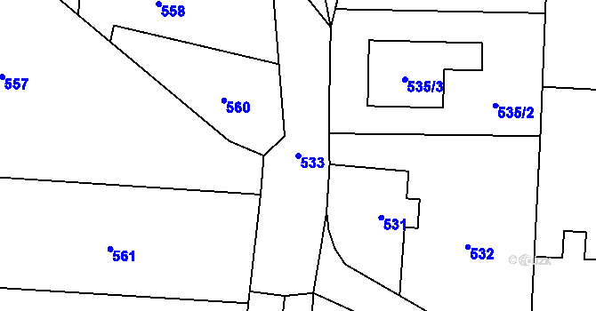 Parcela st. 533 v KÚ Dětmarovice, Katastrální mapa