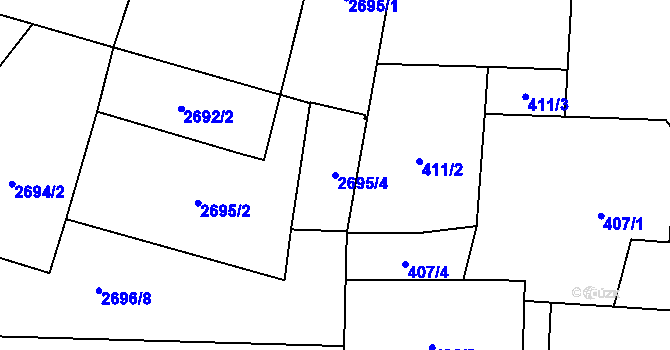Parcela st. 2695/4 v KÚ Dětmarovice, Katastrální mapa