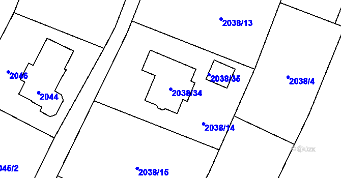 Parcela st. 2038/34 v KÚ Dětmarovice, Katastrální mapa