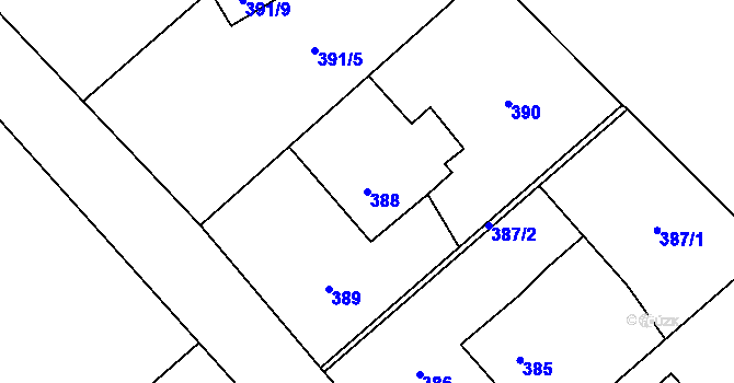 Parcela st. 388 v KÚ Koukolná, Katastrální mapa