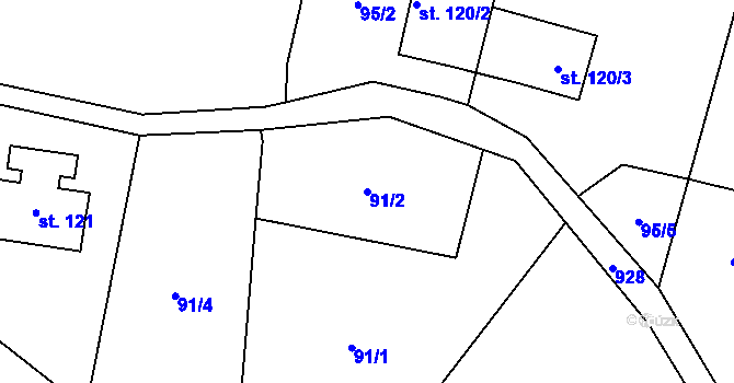 Parcela st. 91/2 v KÚ Albrechtice u Frýdlantu, Katastrální mapa