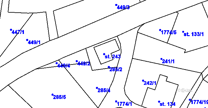 Parcela st. 243 v KÚ Dětřichov u Frýdlantu, Katastrální mapa