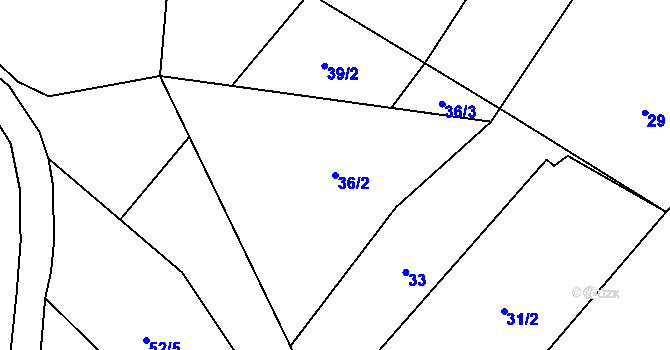 Parcela st. 36/2 v KÚ Dětřichov u Frýdlantu, Katastrální mapa