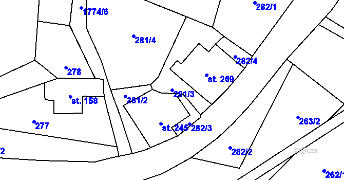 Parcela st. 281/3 v KÚ Dětřichov u Frýdlantu, Katastrální mapa
