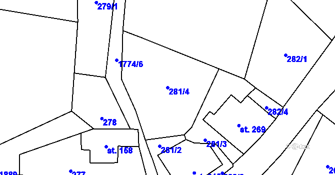 Parcela st. 281/4 v KÚ Dětřichov u Frýdlantu, Katastrální mapa