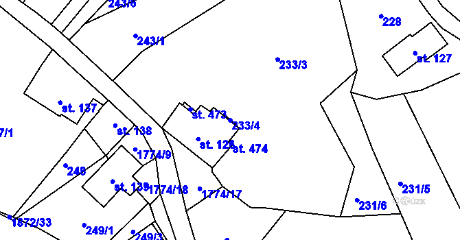 Parcela st. 233/4 v KÚ Dětřichov u Frýdlantu, Katastrální mapa